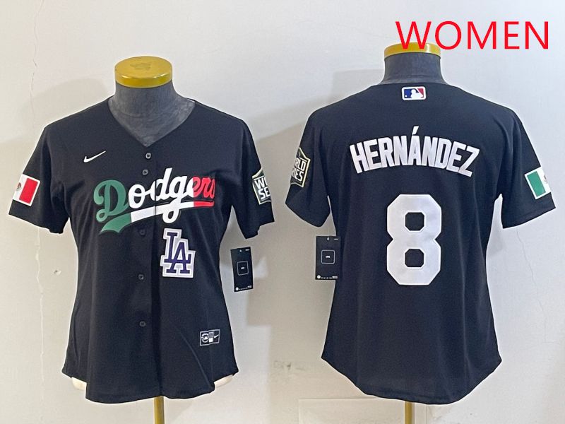 Women Los Angeles Dodgers #8 Hernandez Black Game 2025 Nike MLB Jersey style 4039->women mlb jersey->Women Jersey